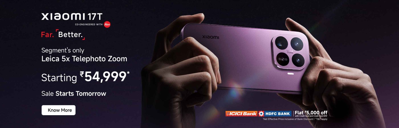 The advertisement for the Xiaomi 17T phone emphasizes its ultra-high-quality Leica camera system, with a starting price of ₹54,999. The promotional campaign will begin on June 10, 2026, and will offer discounts from ICICI and HDFC banks.