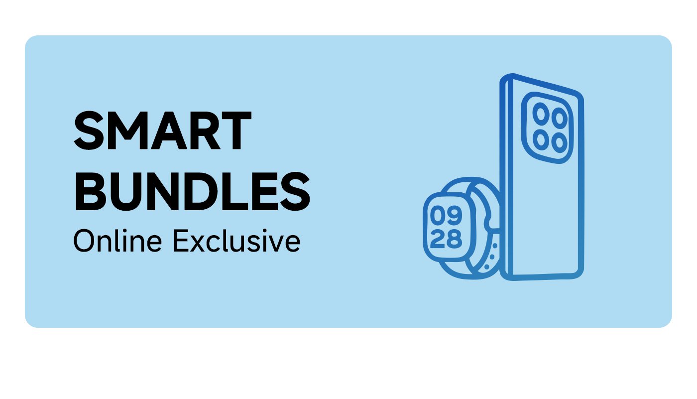 Smart Bundles, Online Exclusive. The screen displays a smartwatch and a mobile phone.