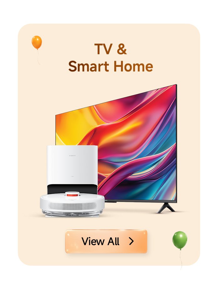 A television and a smart home device are displayed, with a soft pink background. The text above reads "TV & Smart Home," and there is a "View All" button below.