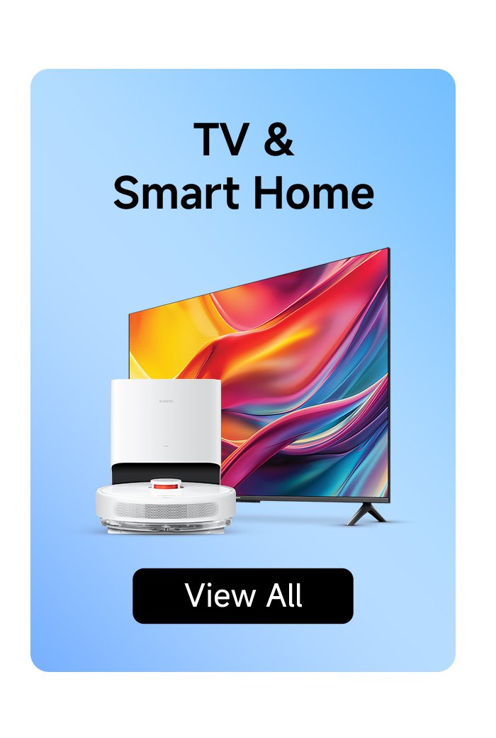 The display of TVs and smart home products includes a television and a smart vacuum cleaner. There is a "View All" button below.