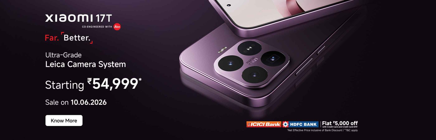 The advertisement for the Xiaomi 17T phone emphasizes its ultra-high-quality Leica camera system, with a starting price of ₹54,999. The promotional campaign will begin on June 10, 2026, and will offer discounts from ICICI and HDFC banks.