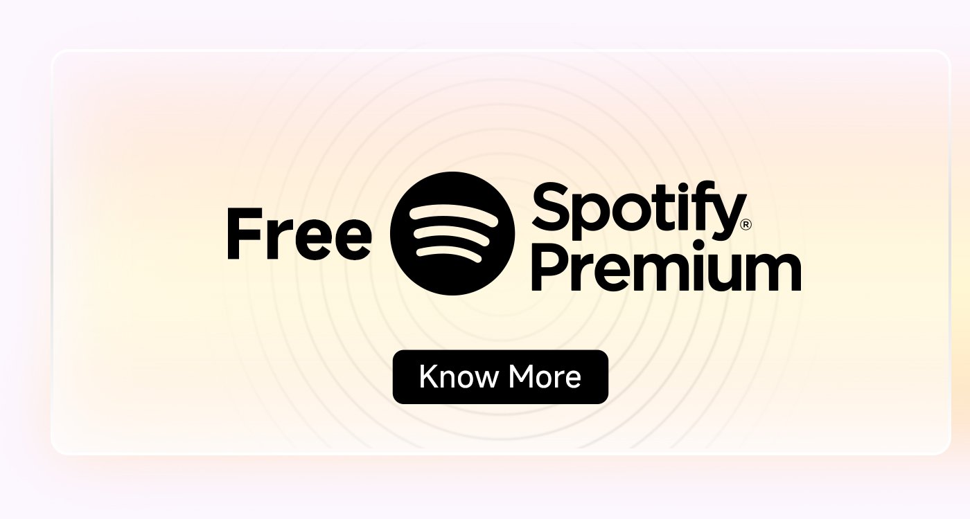 Free Spotify Premium with a "Know More" button.