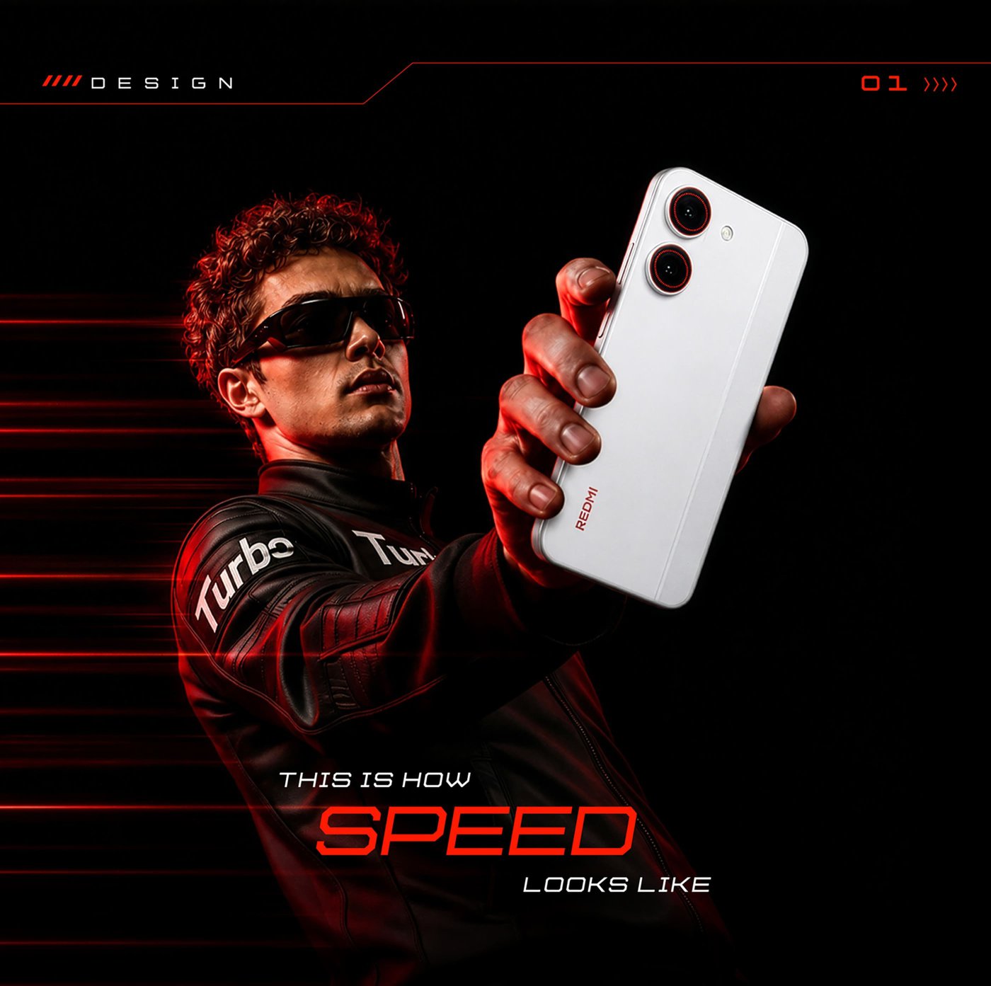 A person wearing a black jacket is holding a white phone, with a black background, and the text reads "THIS IS HOW SPEED LOOKS LIKE".