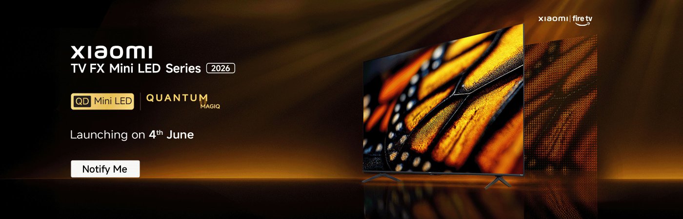 Xiaomi TV FX Mini LED Series 2026, featuring QD Mini LED and Quantum Magiq technology, is set to launch on June 4th. A "Notify Me" button is available for interested customers.