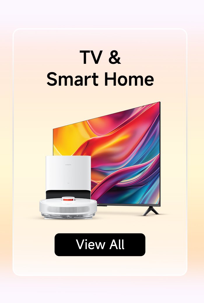 The product display of TVs and smart home devices includes a television and a robot vacuum cleaner. There is a "View All" button below.