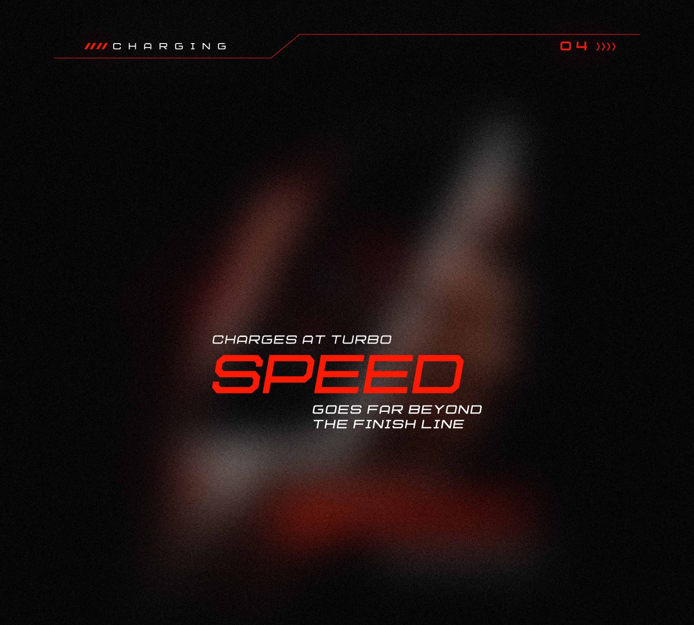 The image features a dark background with a red and black interface design. The word "CHARGING" is displayed prominently, along with a numerical indicator showing "04." The overall aesthetic suggests a futuristic or technological theme.