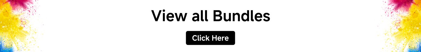 Text on the image promotes bundles with the phrases "View all Bundles" and "Click Here" in a bold font. The background features colorful splashes of pink, yellow, and blue.