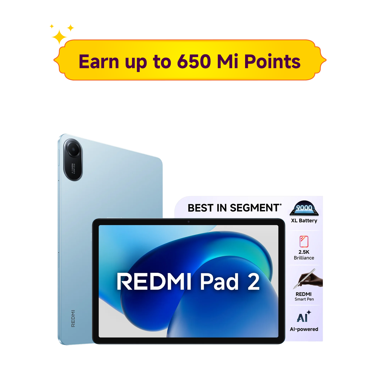 Redmi Pad 2 Wi-Fi 27.94 cm (11), 9000 mAh, Dolby ATMOS, Quad Speakers Sky Blue 4 GB + 128 GB