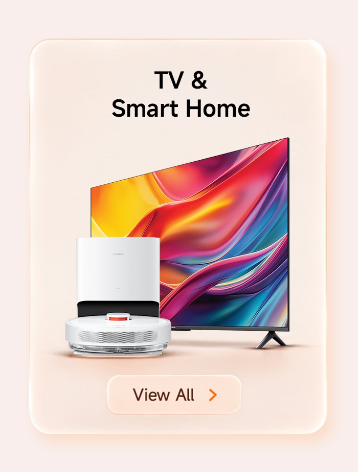 A television and a smart home device are displayed, with a soft pink background. The text above reads "TV & Smart Home," and there is a "View All" button below.