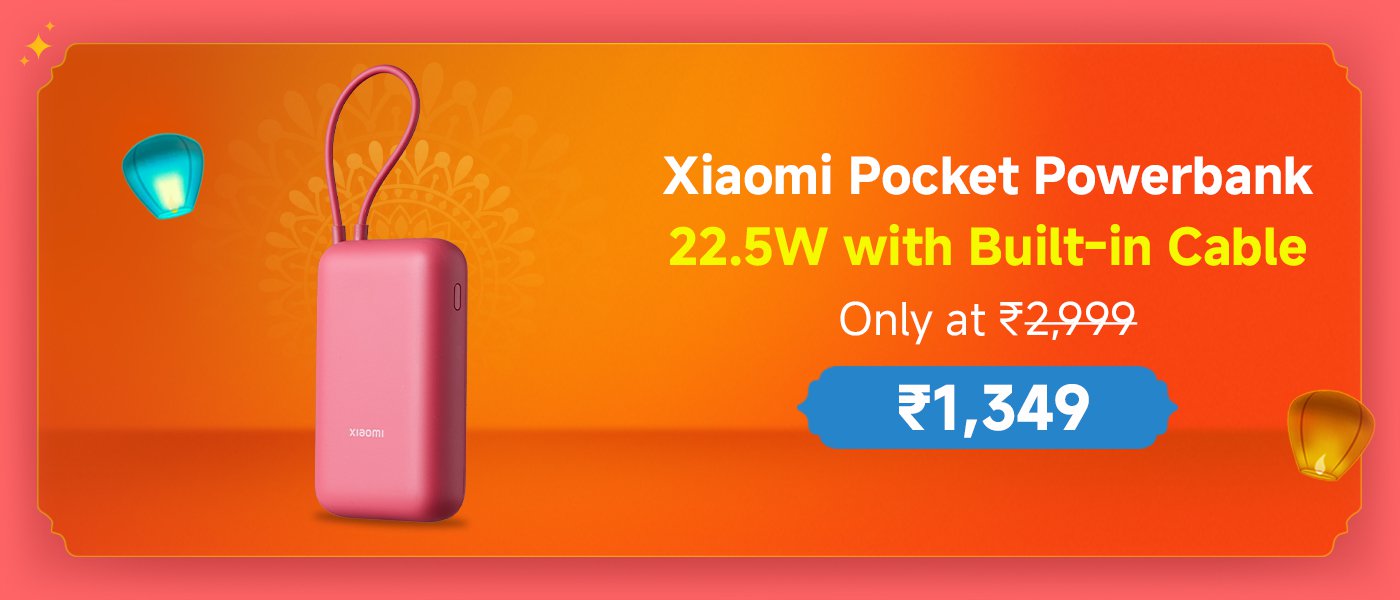 Xiaomi pocket power bank, power 22.5W, built-in charging cable, original price ₹2,999, now available for just ₹1,349.