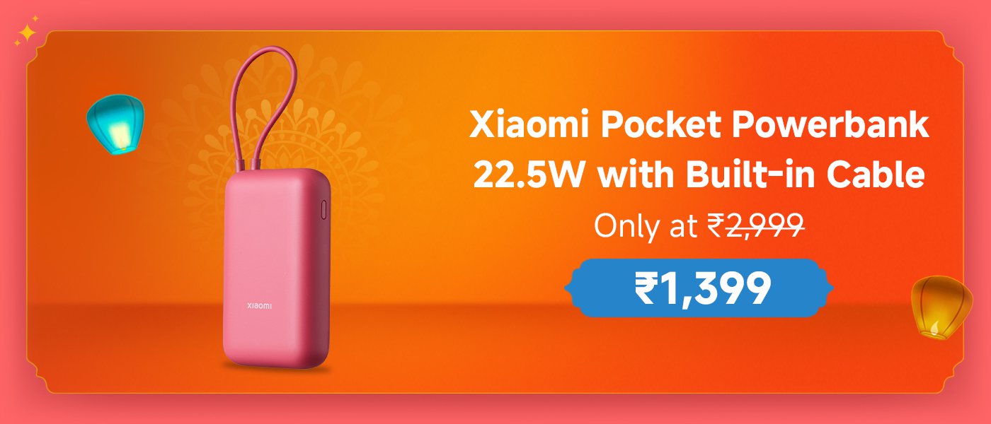 Xiaomi Pocket Power Bank, 22.5W, with built-in cable, originally priced at ₹2,999, now only ₹1,399.