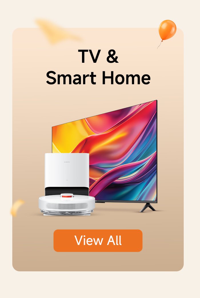 The advertisement showcases television and smart home products, featuring a TV and a smart home device. There is a "View All" button at the bottom. The background has soft tones, creating a warm atmosphere.