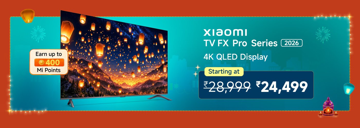 Xiaomi TV FX Pro Series (2026) features a 4K QLED display. The price starts at ₹24,499, down from ₹28,999. Customers can earn up to 400 Mi Points with the purchase.