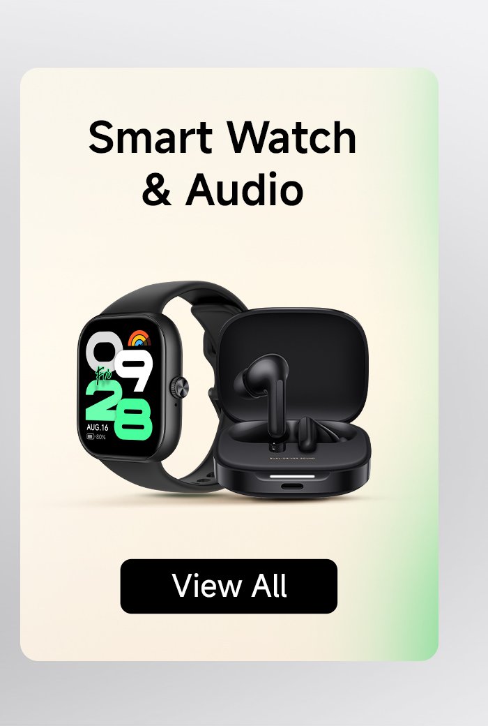 Smartwatch and headphone display, with a "View All" button.