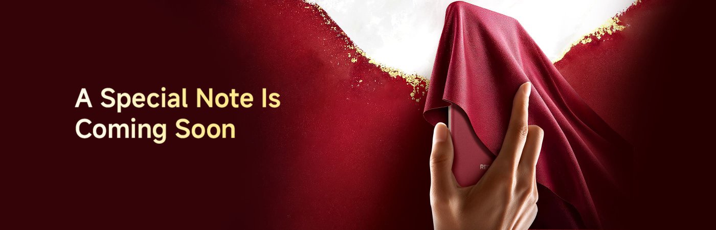 A red cloth drapes over an object, with a golden part visible underneath. The background is a gradient of dark to light red. Text reads, "A Special Note Is Coming Soon," with a button labeled "Notify Me."