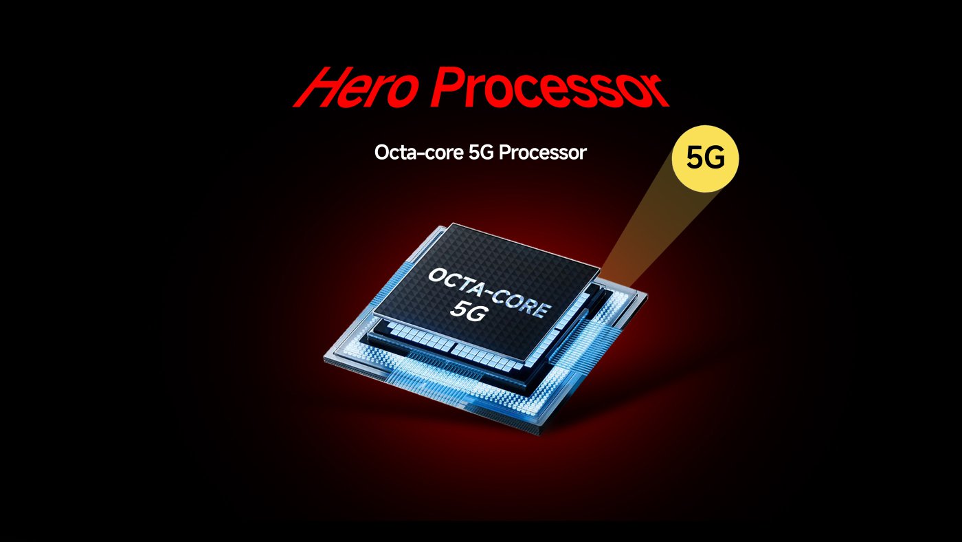 A smartphone display showcasing a futuristic car with vibrant light trails in the background. Text highlights a "120Hz Display" and claims it to be the "Segment's Largest and Smoothest Display."