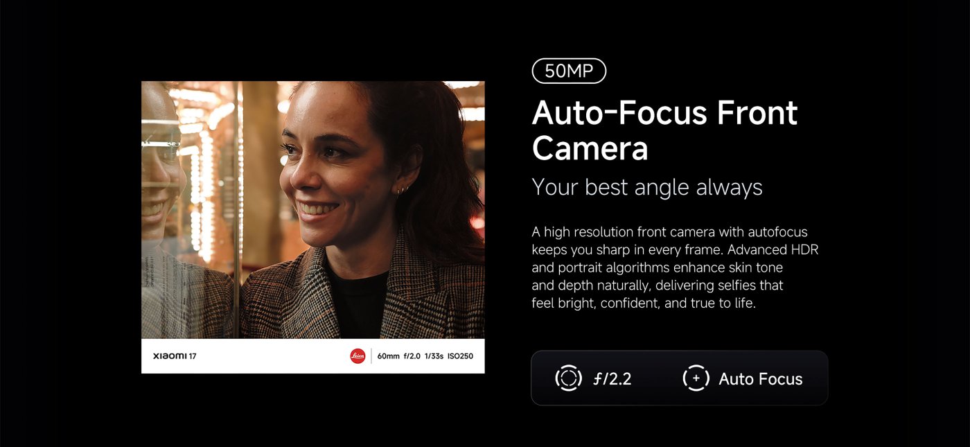 It showcases four sample night photography images, highlighting the night shooting capabilities of the Xiaomi 17 camera. Each photo displays different light and shadow effects and details, along with camera parameters, demonstrating its performance in low-light environments. The overall design emphasizes the natural colors and detail retention in night photography.