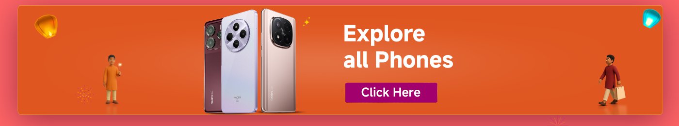 The new color of Redmi Note 14 5G is launched, starting at ₹12,999, with the slogan "Lowest Price". The background features festive decorations and people walking.