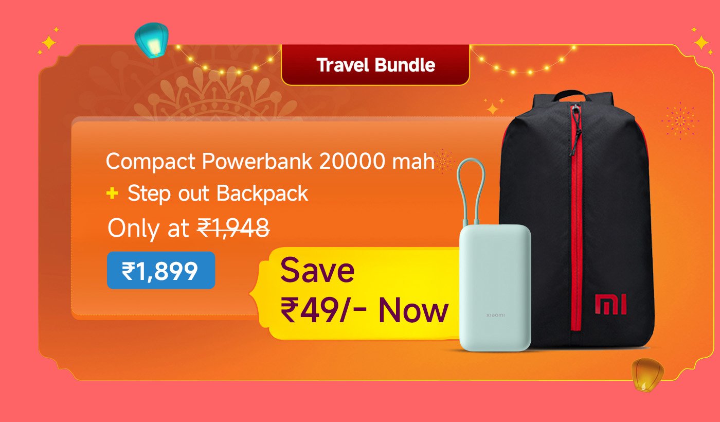 Compact Powerbank 20000 mah + Step out Backpack, originally priced at ₹1,948, now available for ₹1,899. Save ₹49!