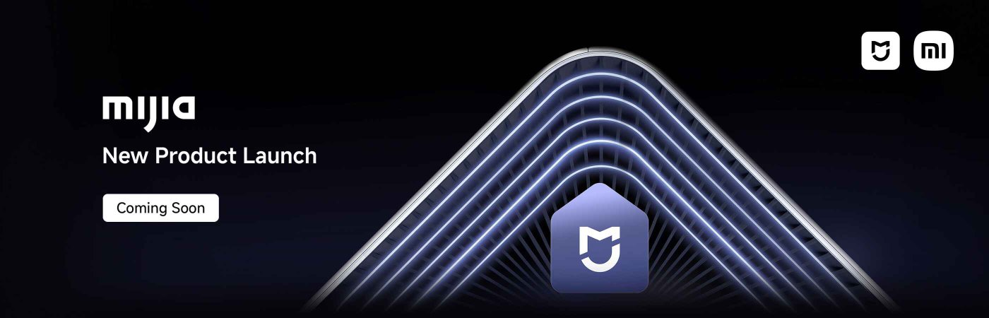 Mijia's new product launch features a dark background with lighting effects. In the bottom right corner, there is an icon with the Mijia logo, and on the left side, the text "Coming Soon" is displayed.