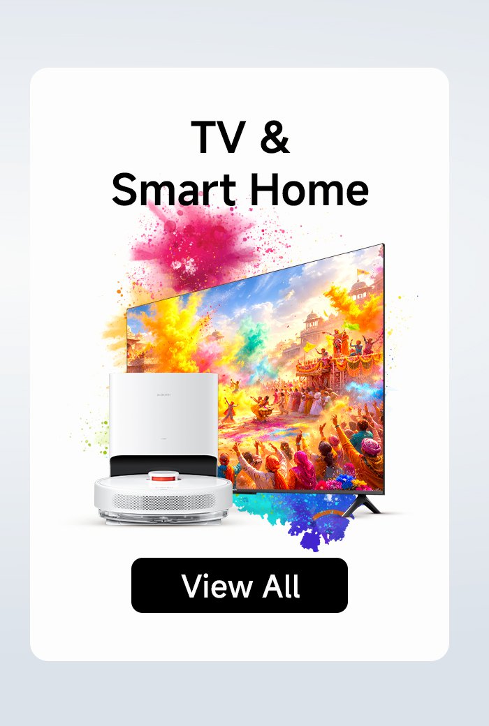 Showed a home appliance and a television, with colorful artistic graffiti in the background. The text content is "TV & Smart Home," and there is a "View All" button.