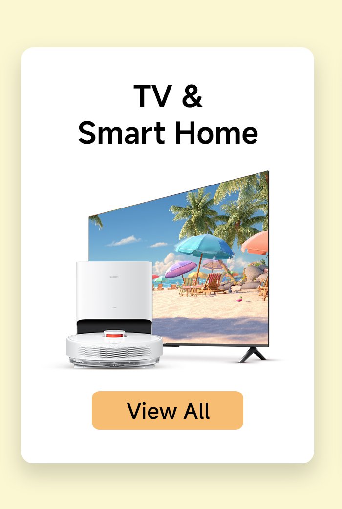 It showcases a smart home product and a television, with a beach scene in the background. The text above reads "TV & Smart Home," and there is a "View All" button at the bottom.