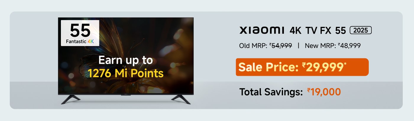 Xiaomi 55-inch 4K TV, priced at ₹31,999, saving ₹17,000. Old price ₹54,999, new price ₹48,999. Purchase entitles you to 678 Mi Points.