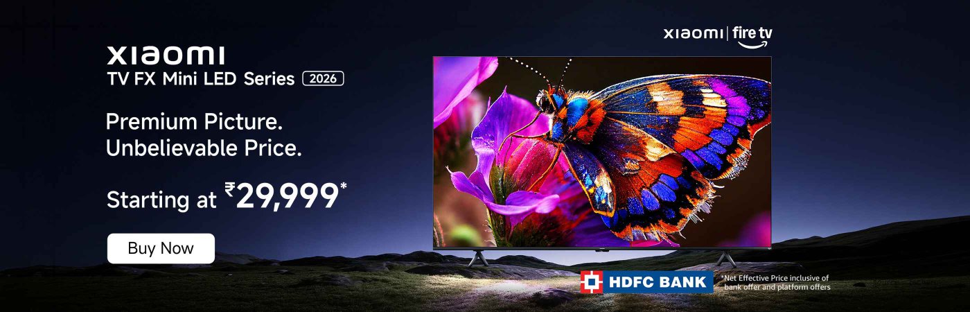 Xiaomi TV FX Mini LED Series 2026 advertisement featuring a vibrant image of a hummingbird. The text highlights features like "QD Mini LED" and "Quantum MaqiQ," stating the sale starts on June 11th, with a starting price of ₹29,999.
