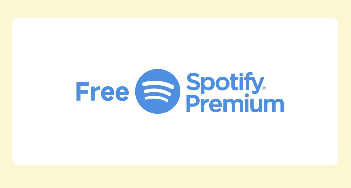 "Free Spotify Premium". The background is light yellow, the icon is the Spotify logo, and the overall design is simple and clear.
