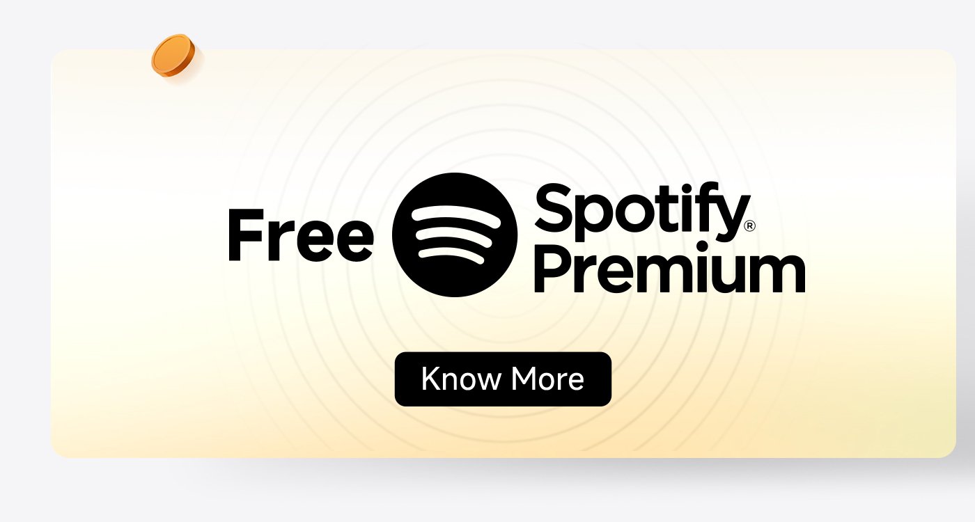 Free Spotify Premium with a "Know More" button.
