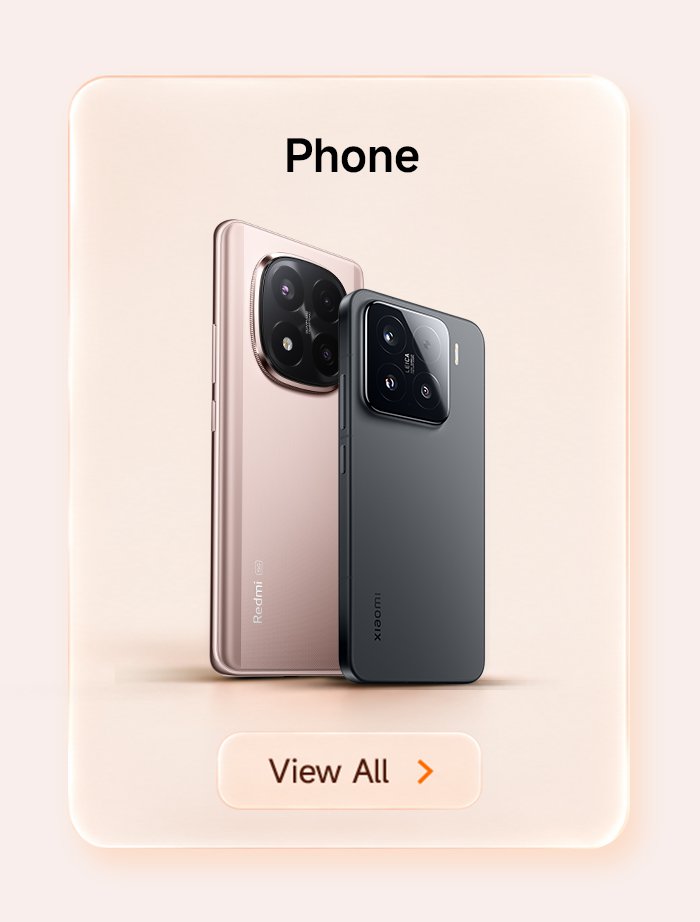 Two smartphones are displayed side by side, one in gold and the other in black, with a soft pink background. There is a "View All" button below.
