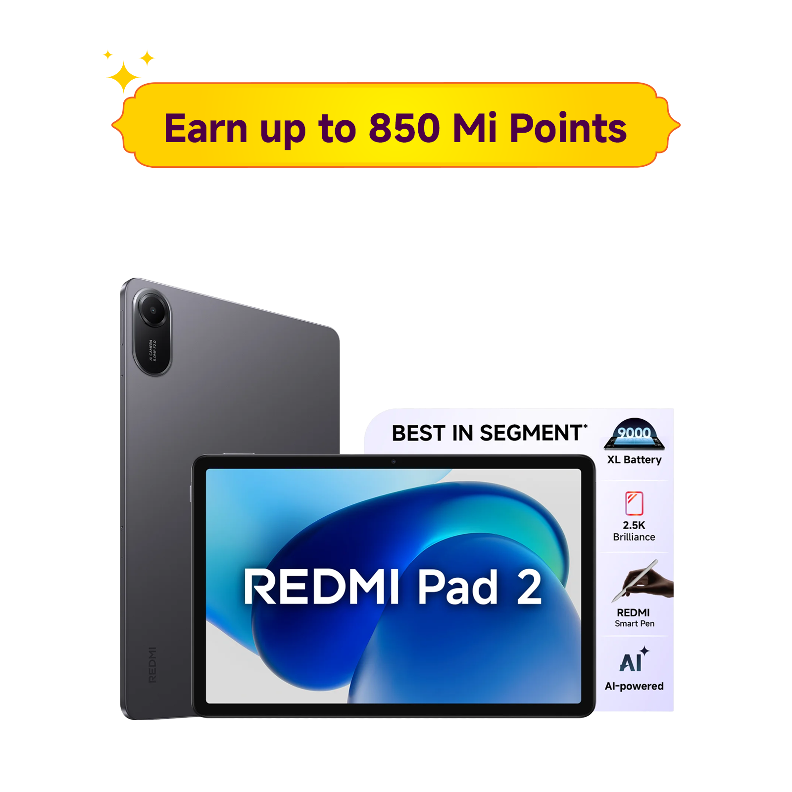 Redmi Pad 2 Wifi + Cellular, 27.94 cm (11), 9000 mAh, Dolby ATMOS, Quad Speakers Graphite Gray 6 GB + 128 GB