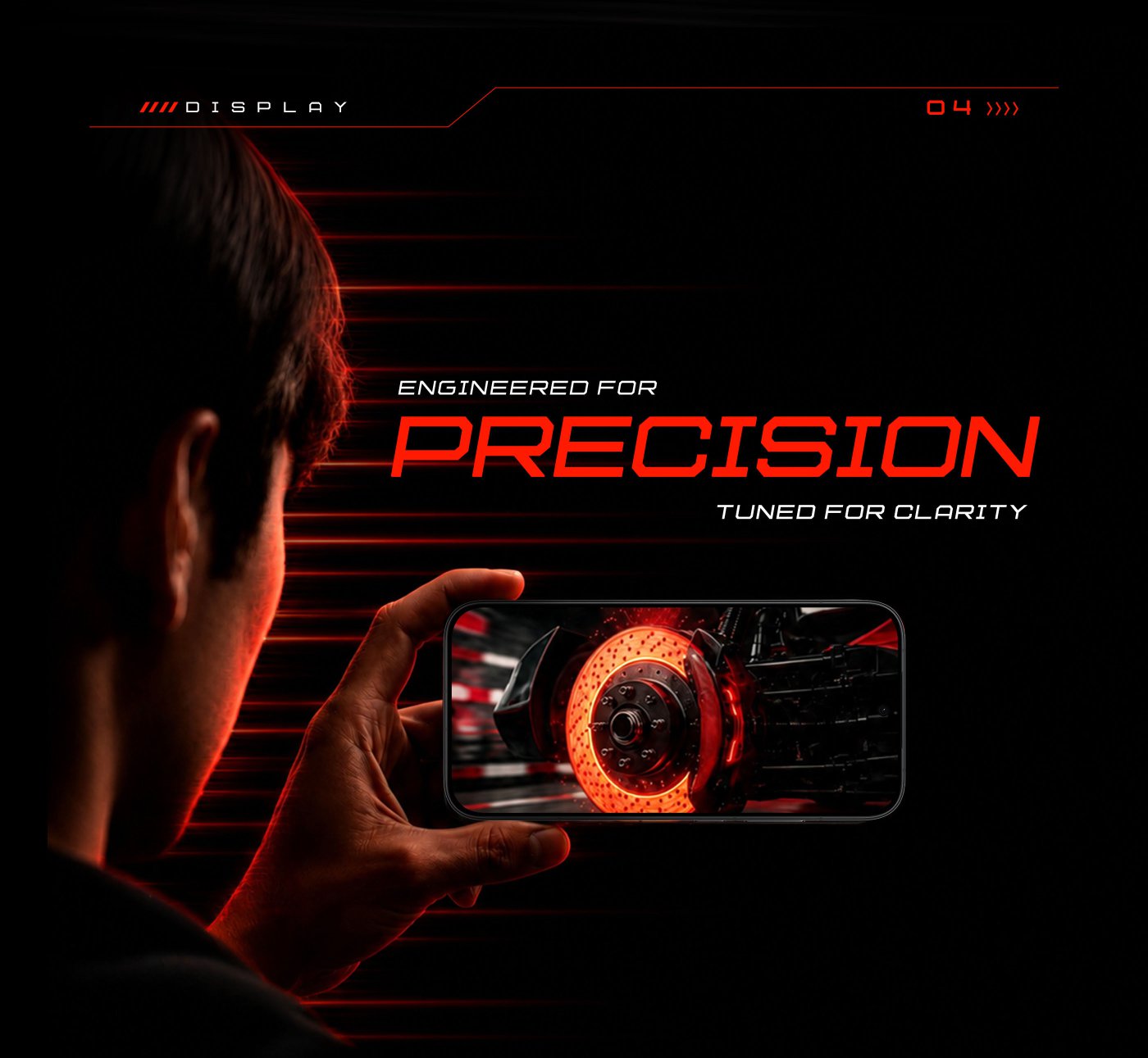 The image features a dark background with bold text that reads: "ENGINEERED FOR SPEED TUNED FOR CLARITY." The design emphasizes speed and clarity, likely related to technology or performance.