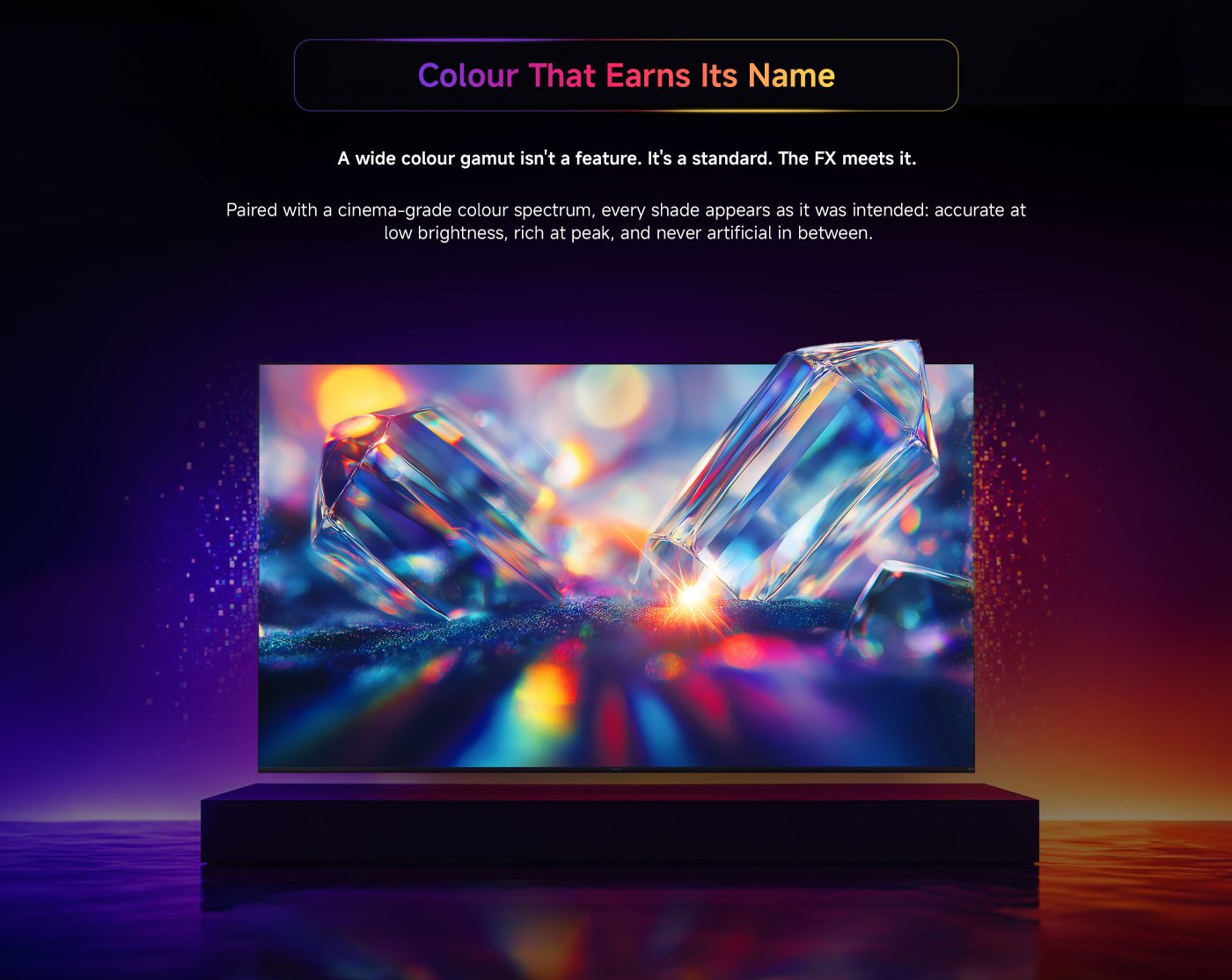 The promotional image for the Xiaomi TV FX Mini LED series showcases the television and its features, including the words "QD Mini LED" and "QUANTUM MAGIQ." The background features a golden gradient, and the TV screen displays vibrant images. It is set to be released on June 4, 2026.