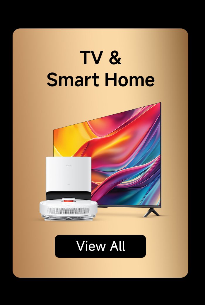 Display of television and smart home products, including a television and a white smart home device, with a "View All" button at the bottom.